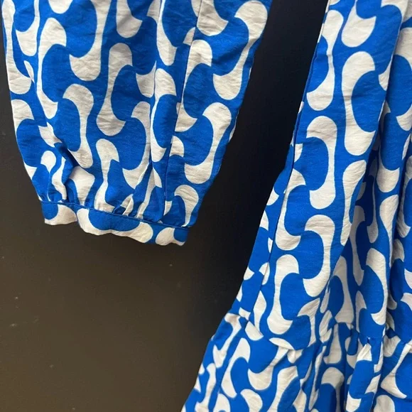 Zara Blue Preppy Patterned Blue Wrap Tie Dress - Size M - Picture 6 of 8